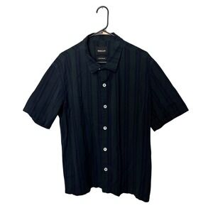 Howlin' Shirt Mens Medium Blue Green Striped Seersucker Belgium Short Sleeve